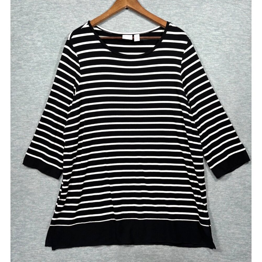 Weekends By Chicos‎ Size 3 XL  Striped Black White Tunic Top